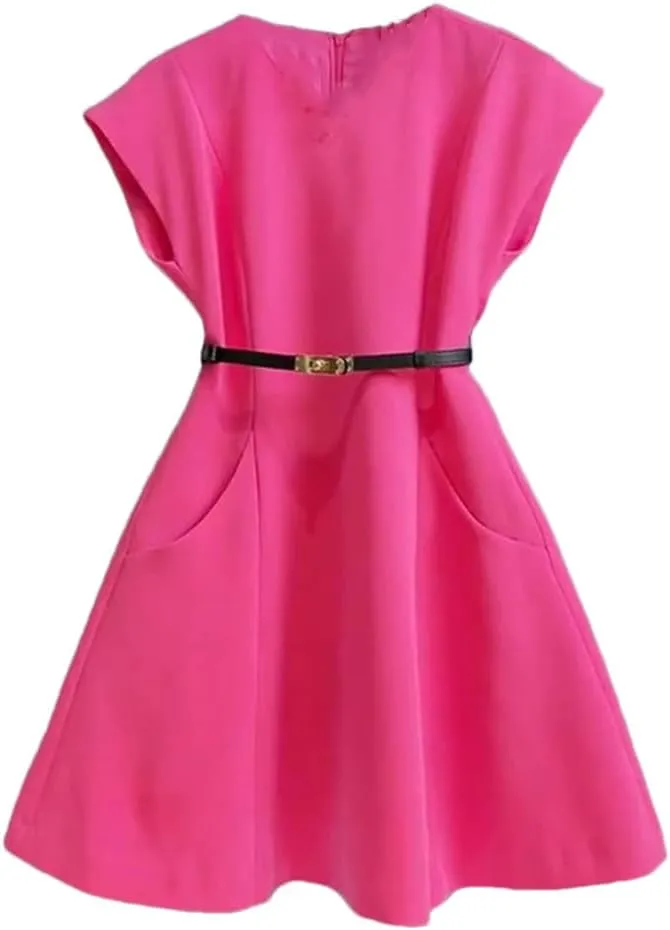 Women's Summer Sleeveless O-Neck Dress French Short A-Line Casual Dresses