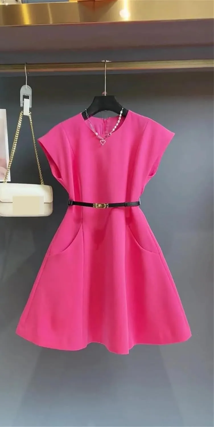 Women's Summer Sleeveless O-Neck Dress French Short A-Line Casual Dresses