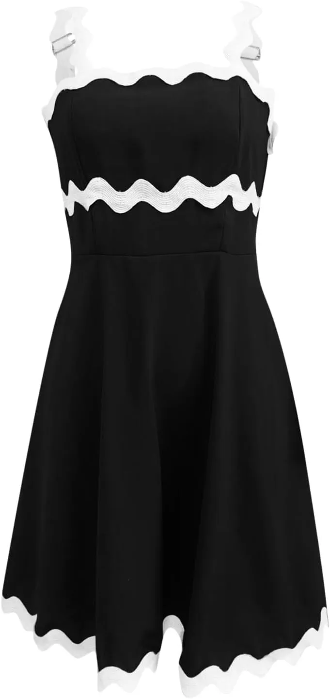 Womens Summer Spaghetti Strap Mini Dress Sleeveless Flowy Sundress with Ruffle Hem Casual Beach Dress