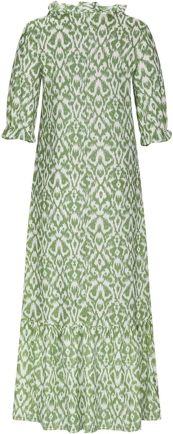 Women's Summer Spring A-Line Dress Casual Printed Hide Belly Dress Three-Quarter Sleeve Vacation Long Dress