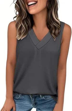 Womens Tank Tops 2025 Comfy T-Shirts Dressy Sleeveless V Neck Summer Loose Tank Top Beach Vacation Shirts