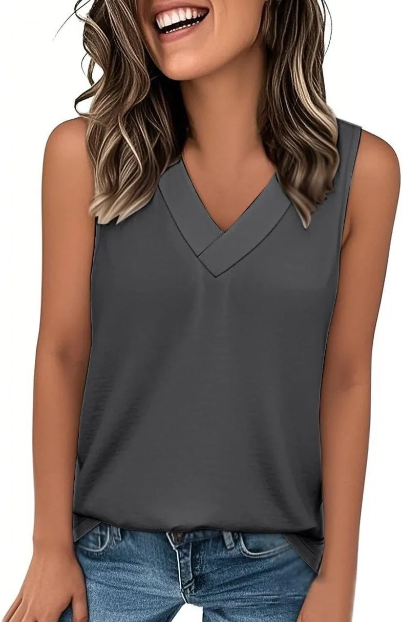 Womens Tank Tops 2025 Comfy T-Shirts Dressy Sleeveless V Neck Summer Loose Tank Top Beach Vacation Shirts