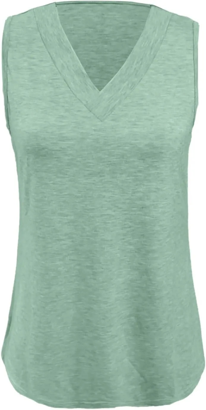 Womens Tank Tops 2025 Sleeveless Summer Vacation Beach Tee Shirt Loose Fit Solid Color Spring Outfits Clothes