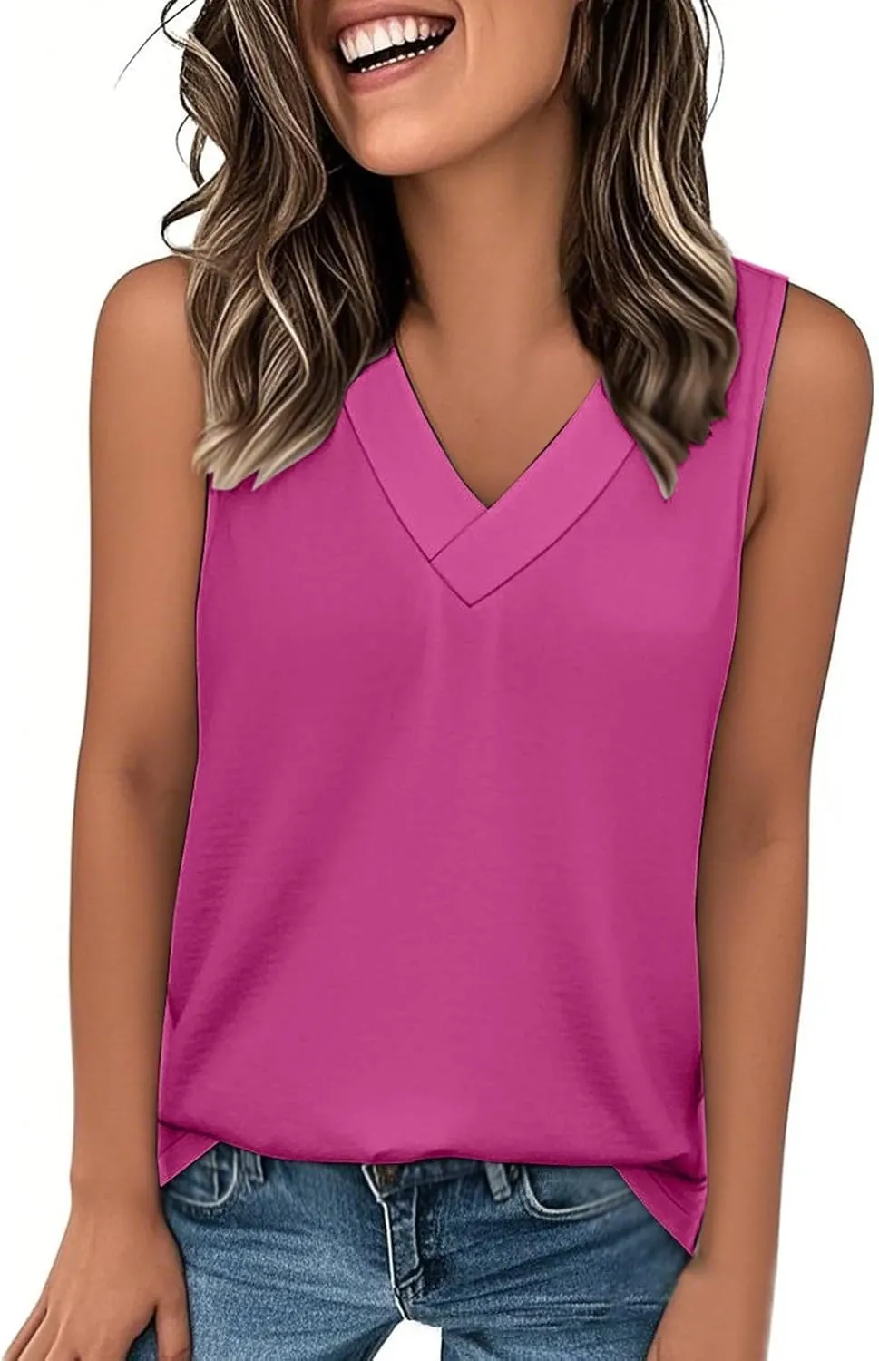 Womens Tank Tops 2025 Sleeveless Summer Vacation Beach Tee Shirt Loose Fit Solid Color Spring Outfits Clothes