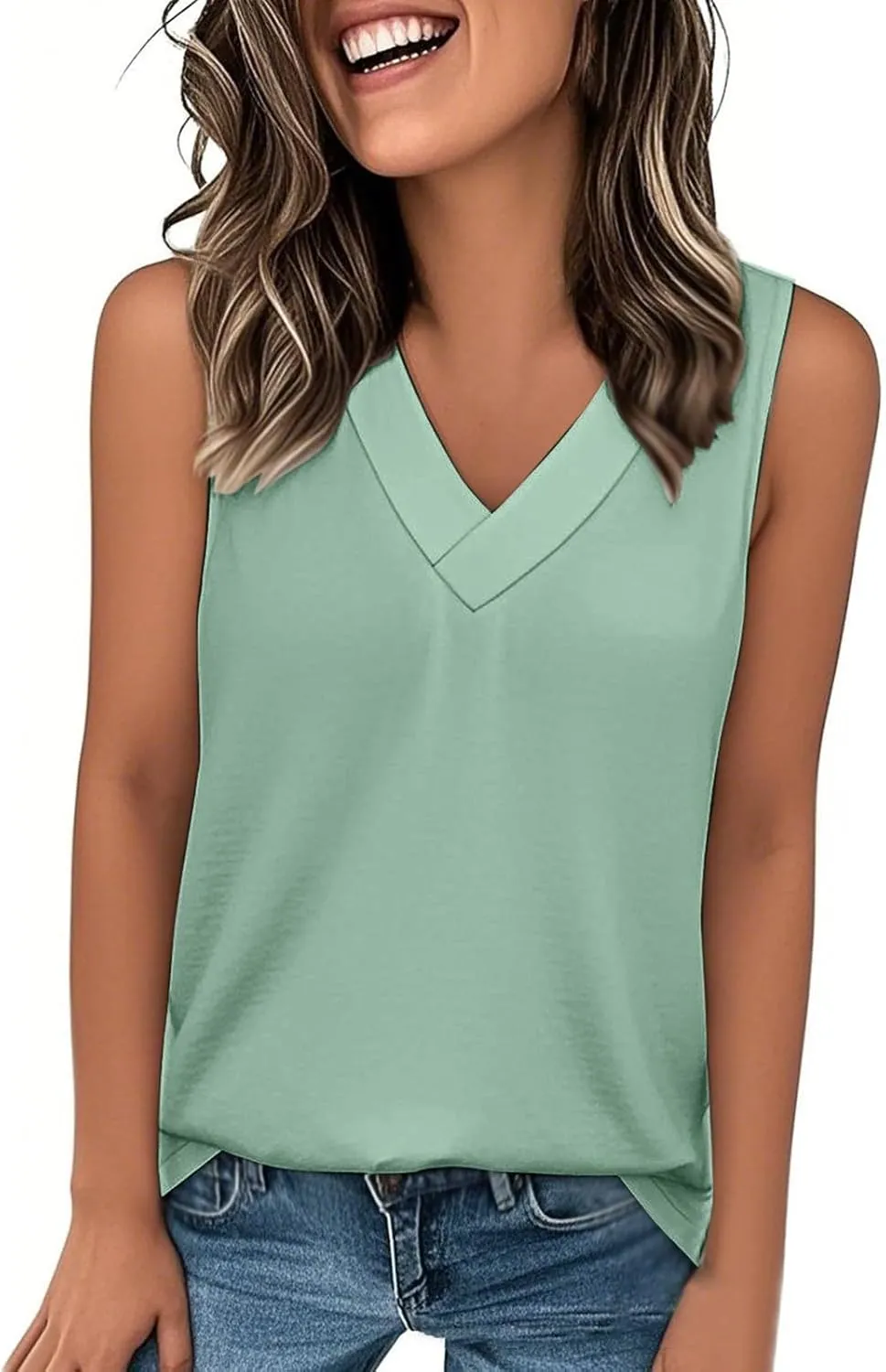 Womens Tank Tops 2025 Sleeveless Summer Vacation Beach Tee Shirt Loose Fit Solid Color Spring Outfits Clothes