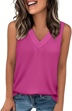Womens Tank Tops 2025 Sleeveless Summer Vacation Beach Tee Shirt Loose Fit Solid Color Spring Outfits Clothes