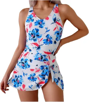 Womens Tummy Control Swimsuit One Piece Slimming Modest Bathing Suit Swim Dress Drawstring Swimwear Beach Outfit Summer Dress