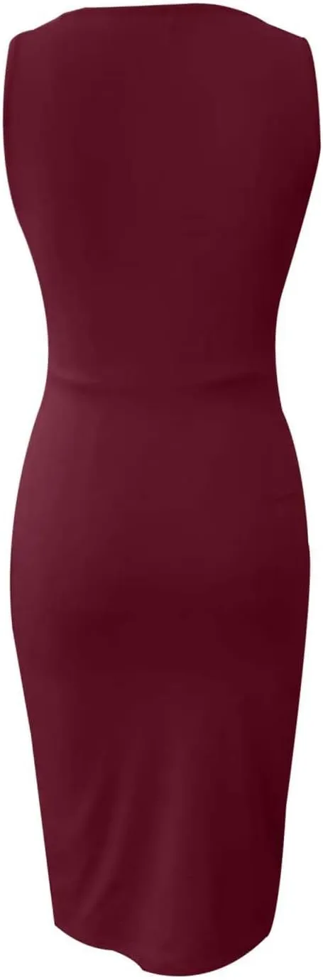 Women's V Neck Sleeveless Cocktail Dresses Ruched Bodycon Dresses Evening Party Short Dress S-2XL