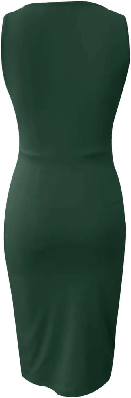 Women's V Neck Sleeveless Cocktail Dresses Ruched Bodycon Dresses Evening Party Short Dress S-2XL