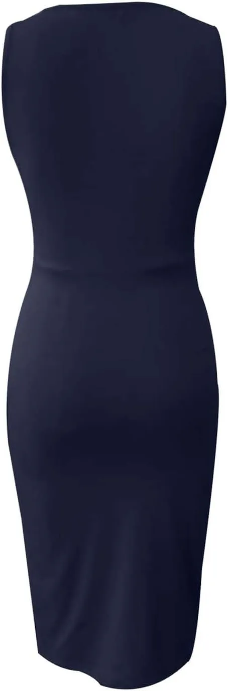 Women's V Neck Sleeveless Cocktail Dresses Ruched Bodycon Dresses Evening Party Short Dress S-2XL