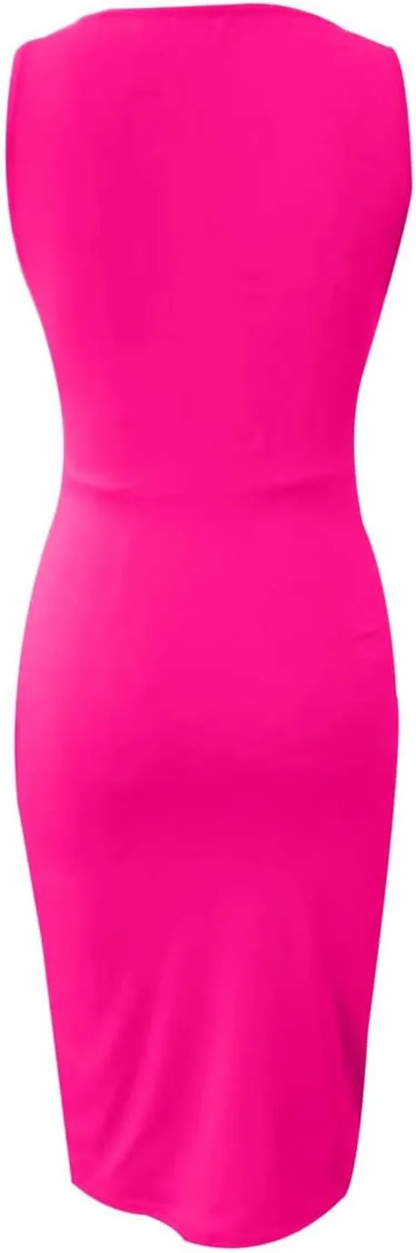Women's V Neck Sleeveless Cocktail Dresses Ruched Bodycon Dresses Evening Party Short Dress S-2XL