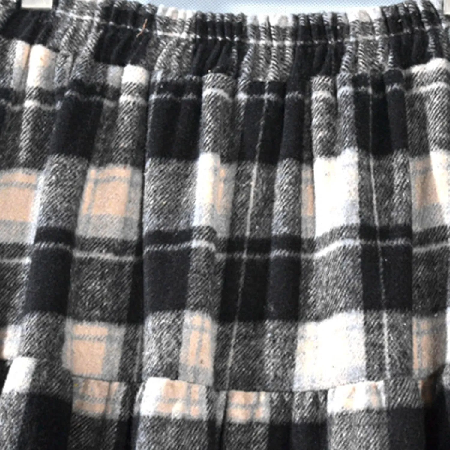 Women's Vintage High Waist Wool Blend Plaid A-Line Long Maxi Skirt Elasticity Waistband Layered Swing A-Line Skirts