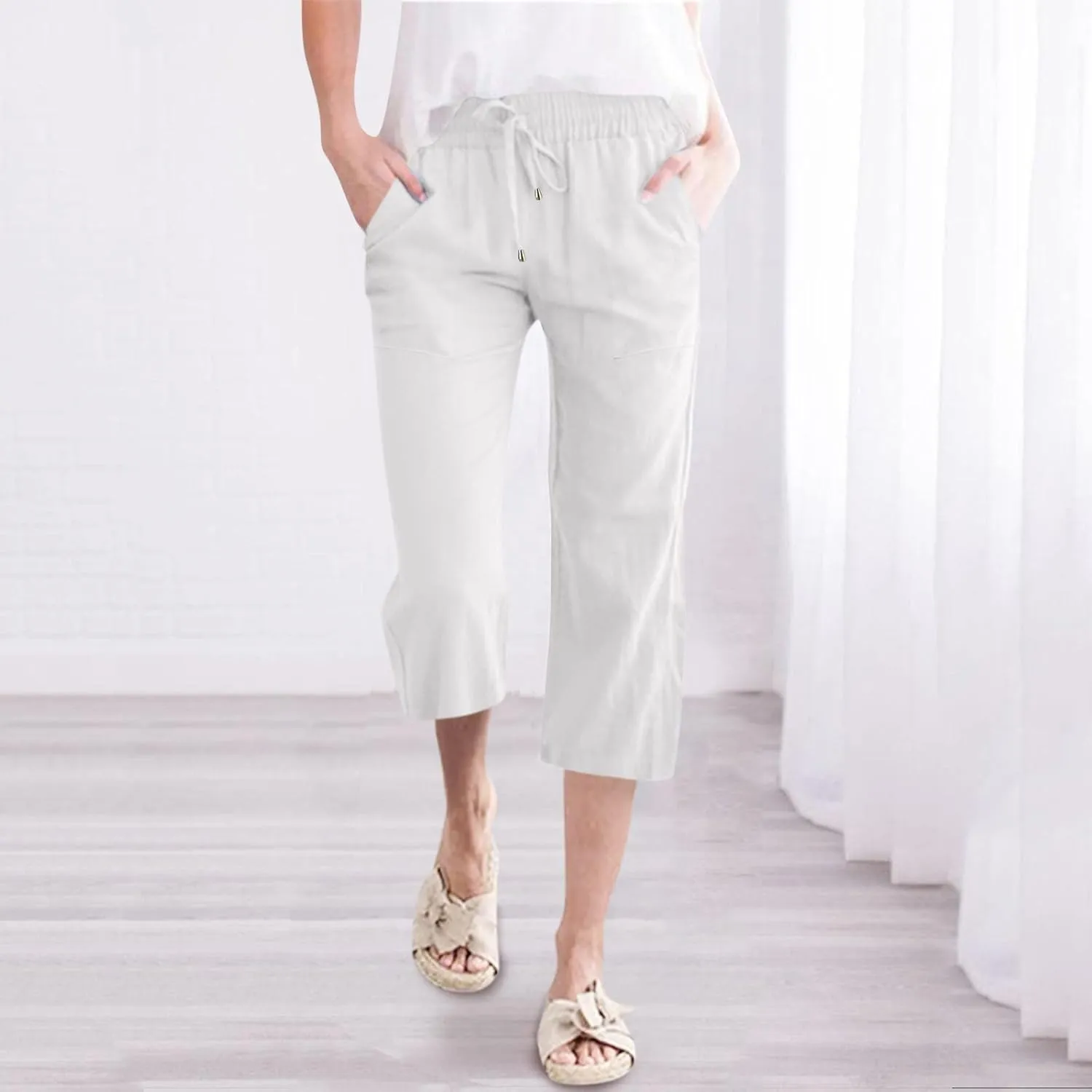 Womens Wide Leg Linen Pants 2025 Summer High Waisted Palazzo Pant Long Pleated Front Trousers with Pocket