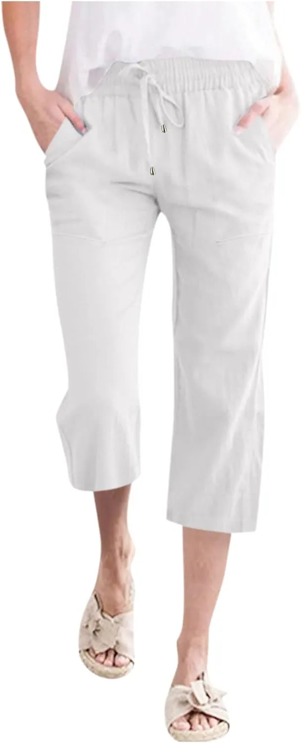 Womens Wide Leg Linen Pants 2025 Summer High Waisted Palazzo Pant Long Pleated Front Trousers with Pocket