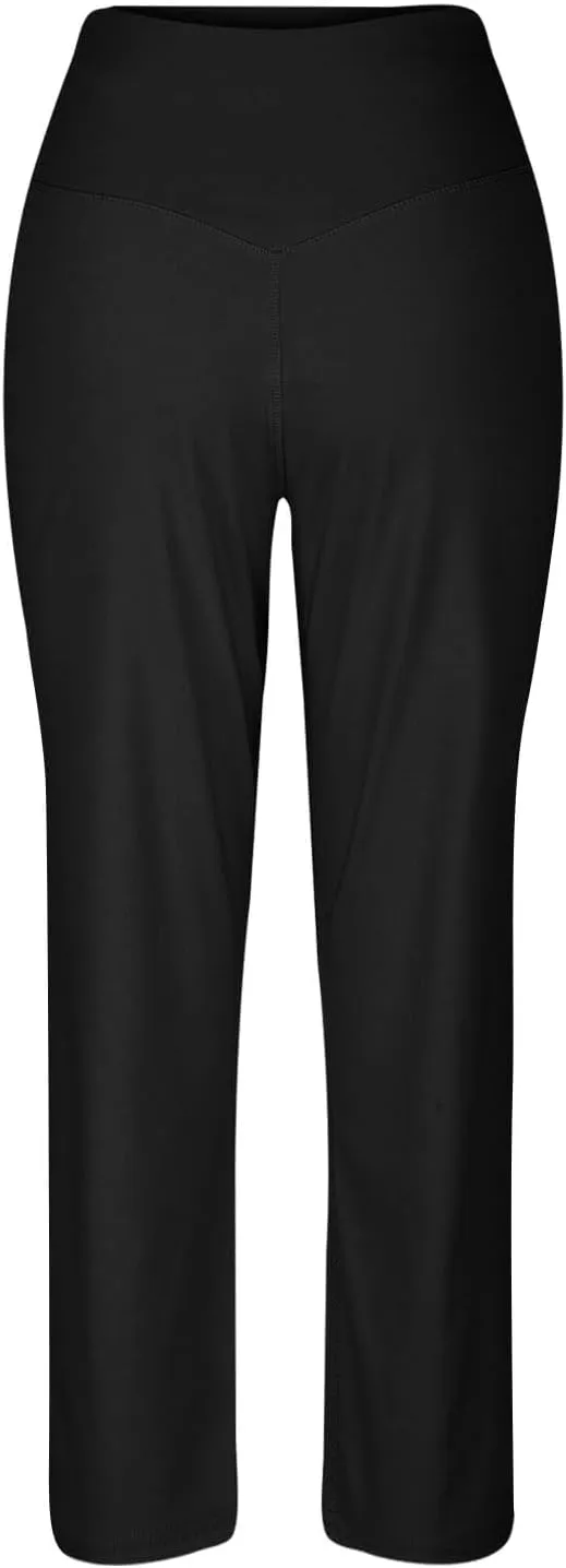 Womens Wide Leg Pants Tummy Control Athletic Workout Pants Comfy Solid Color High Waisted Casual Pants with Pockets