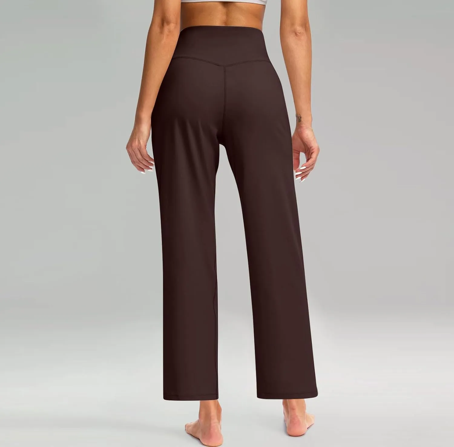 Womens Wide Leg Pants Tummy Control Athletic Workout Pants Comfy Solid Color High Waisted Casual Pants with Pockets