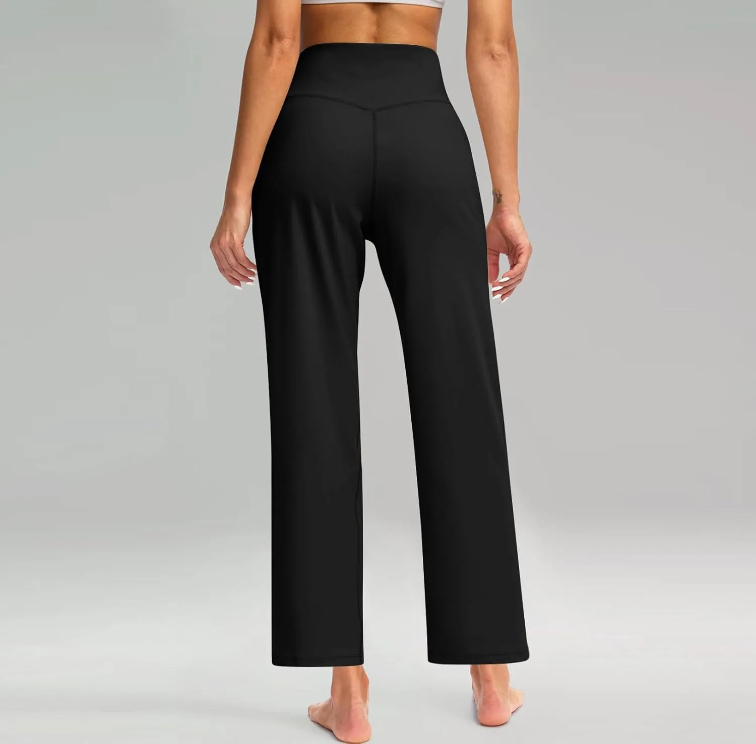 Womens Wide Leg Pants Tummy Control Athletic Workout Pants Comfy Solid Color High Waisted Casual Pants with Pockets