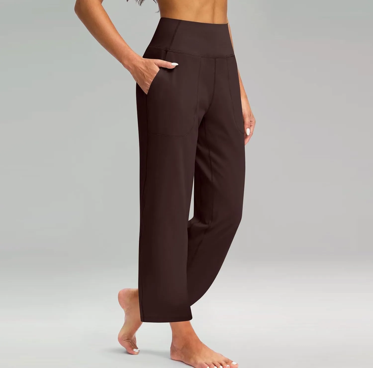 Womens Wide Leg Pants Tummy Control Athletic Workout Pants Comfy Solid Color High Waisted Casual Pants with Pockets