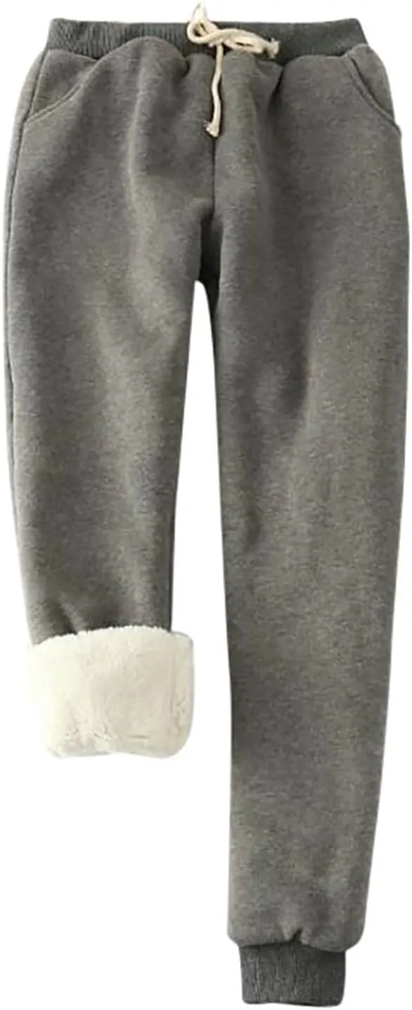 Women's Winter Warm Fleece Joggers Pants Sherpa Lined Athletic Active Sweatpants Drawstring High Waisted Thermal Pants