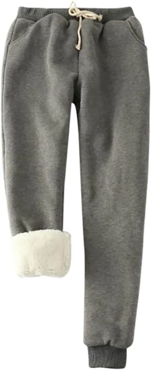Women's Winter Warm Fleece Joggers Pants Sherpa Lined Athletic Active Sweatpants Drawstring High Waisted Thermal Pants