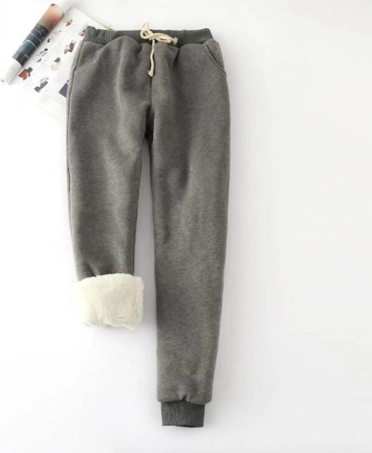 Women's Winter Warm Fleece Joggers Pants Sherpa Lined Athletic Active Sweatpants Drawstring High Waisted Thermal Pants