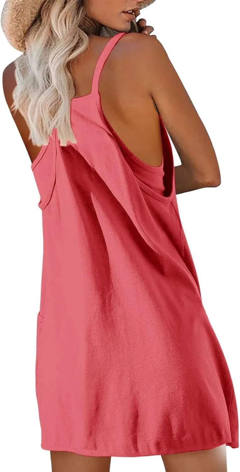 Womens Workout Romper Dress Loose Adjustable Dresses with Shorts Sleeveless Spaghetti Straps Golf Tennis 2025 Clothes
