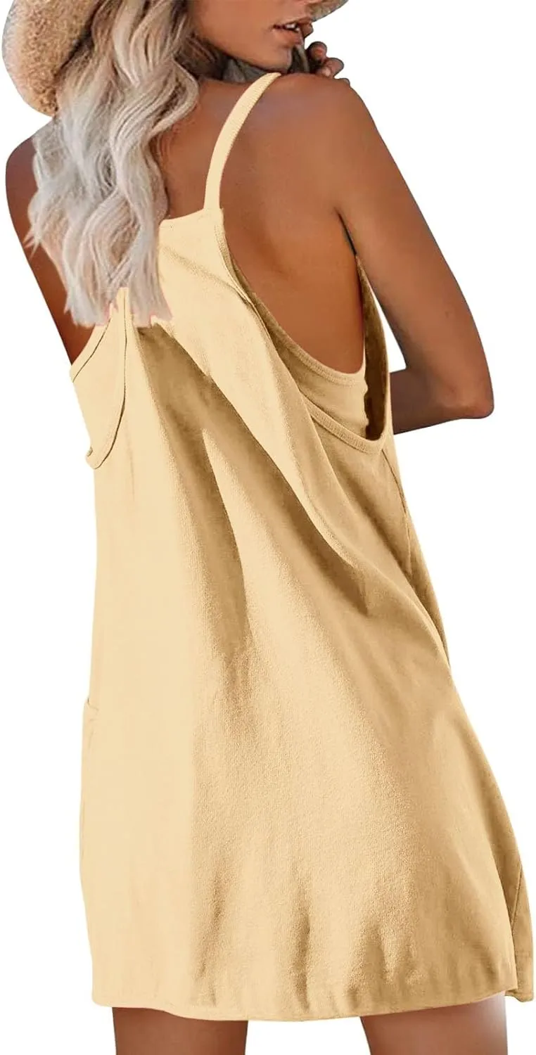 Womens Workout Romper Dress Loose Adjustable Dresses with Shorts Sleeveless Spaghetti Straps Golf Tennis 2025 Clothes
