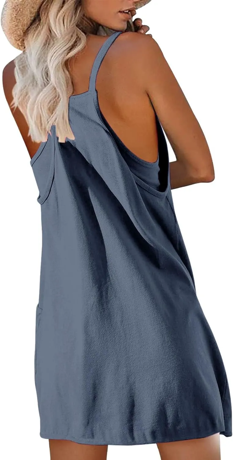 Womens Workout Romper Dress Loose Adjustable Dresses with Shorts Sleeveless Spaghetti Straps Golf Tennis 2025 Clothes