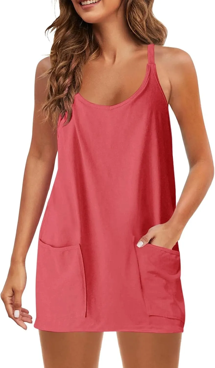Womens Workout Romper Dress Loose Adjustable Dresses with Shorts Sleeveless Spaghetti Straps Golf Tennis 2025 Clothes
