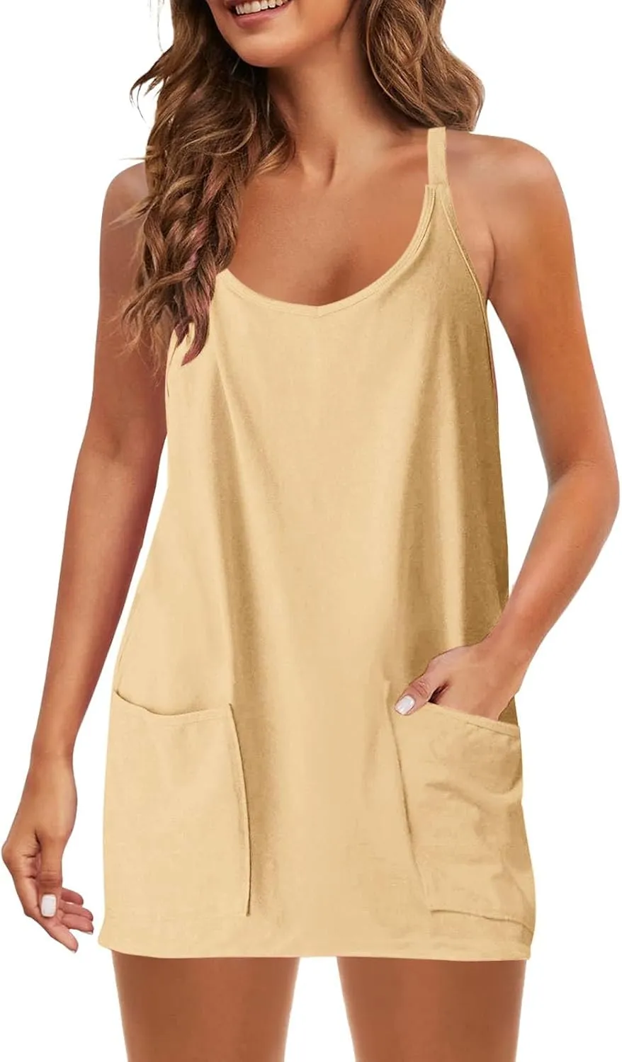 Womens Workout Romper Dress Loose Adjustable Dresses with Shorts Sleeveless Spaghetti Straps Golf Tennis 2025 Clothes