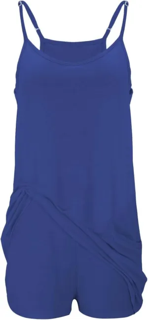 Womens Workout Romper Dress with Shorts Underneath Sleeveless Adjustable Spaghetti Straps Sports Mini Romper Dress