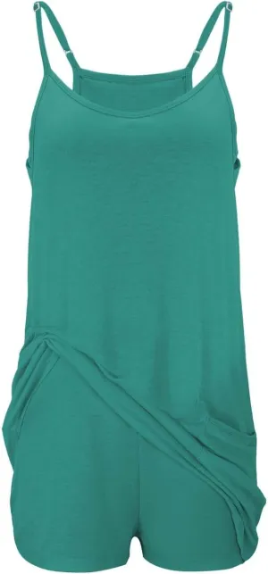 Womens Workout Romper Dress with Shorts Underneath Sleeveless Adjustable Spaghetti Straps Sports Mini Romper Dress