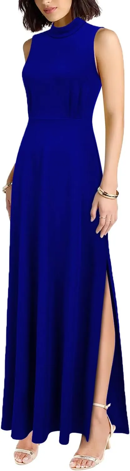 WOOSEA Women Sleeveless High Neck Split Evening Cocktail A-Line Long Dress