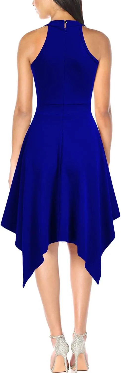 WOOSEA Women's Sleeveless Halter Neck Formal Dress Hem Asymmetrical A Line Party Cocktail Dress
