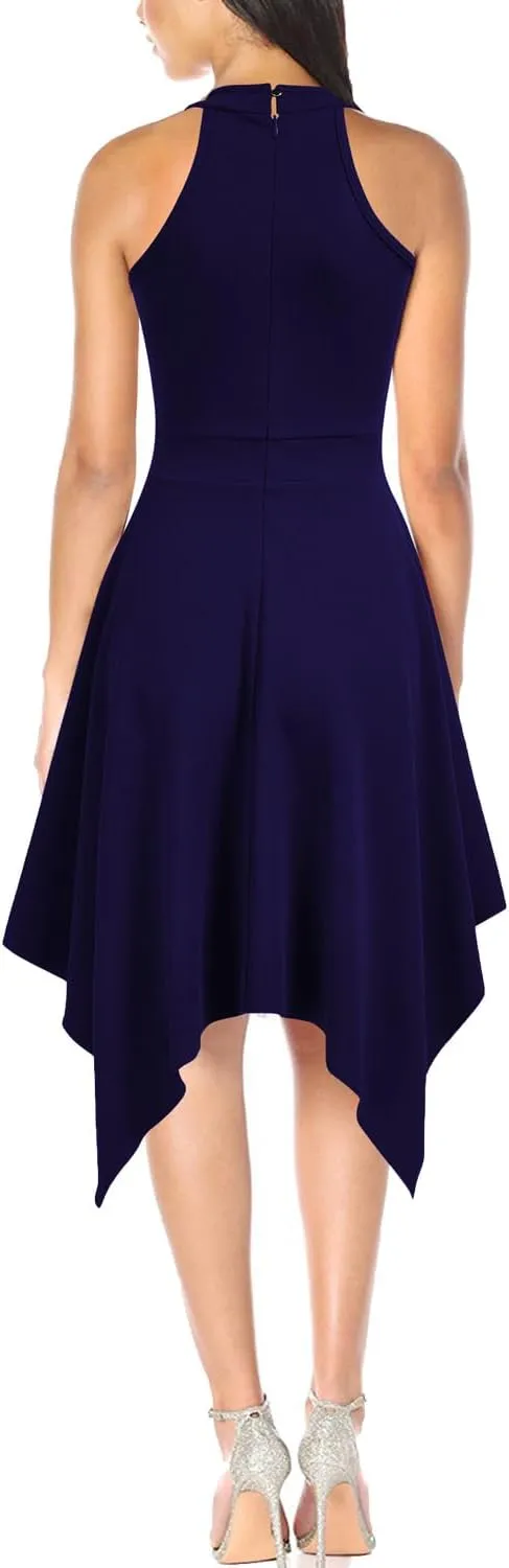 WOOSEA Women's Sleeveless Halter Neck Formal Dress Hem Asymmetrical A Line Party Cocktail Dress