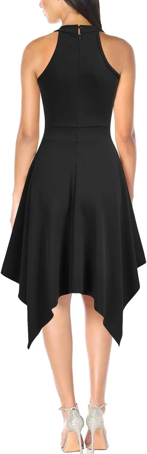 WOOSEA Women's Sleeveless Halter Neck Formal Dress Hem Asymmetrical A Line Party Cocktail Dress