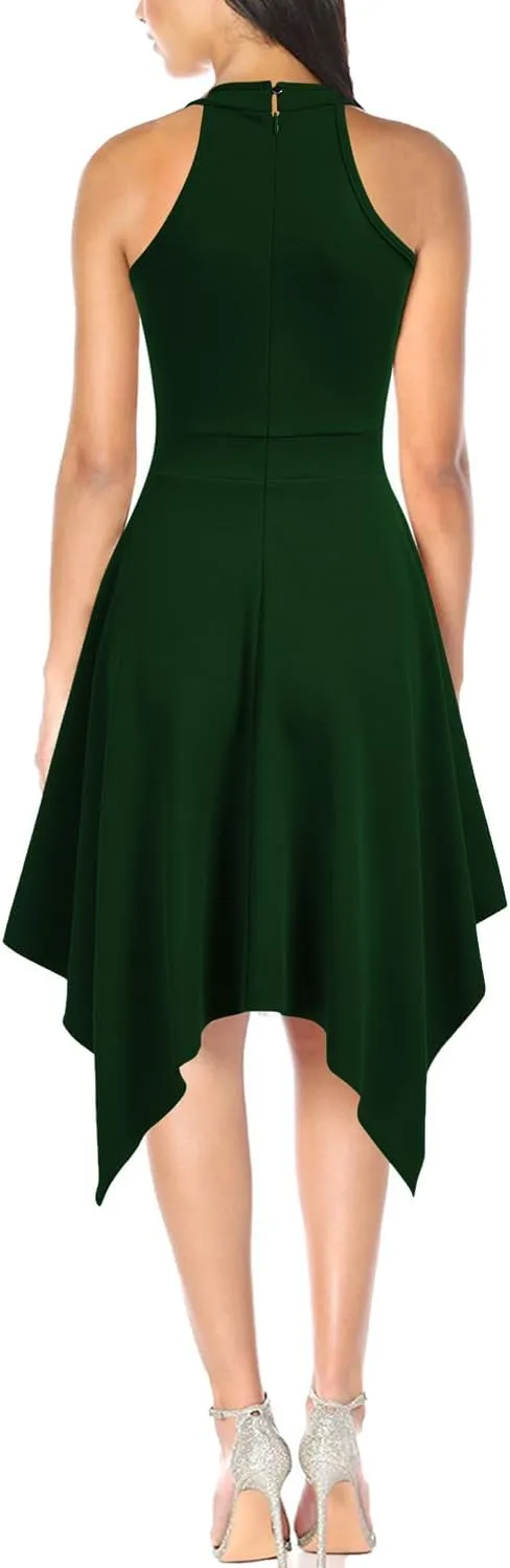 WOOSEA Women's Sleeveless Halter Neck Formal Dress Hem Asymmetrical A Line Party Cocktail Dress