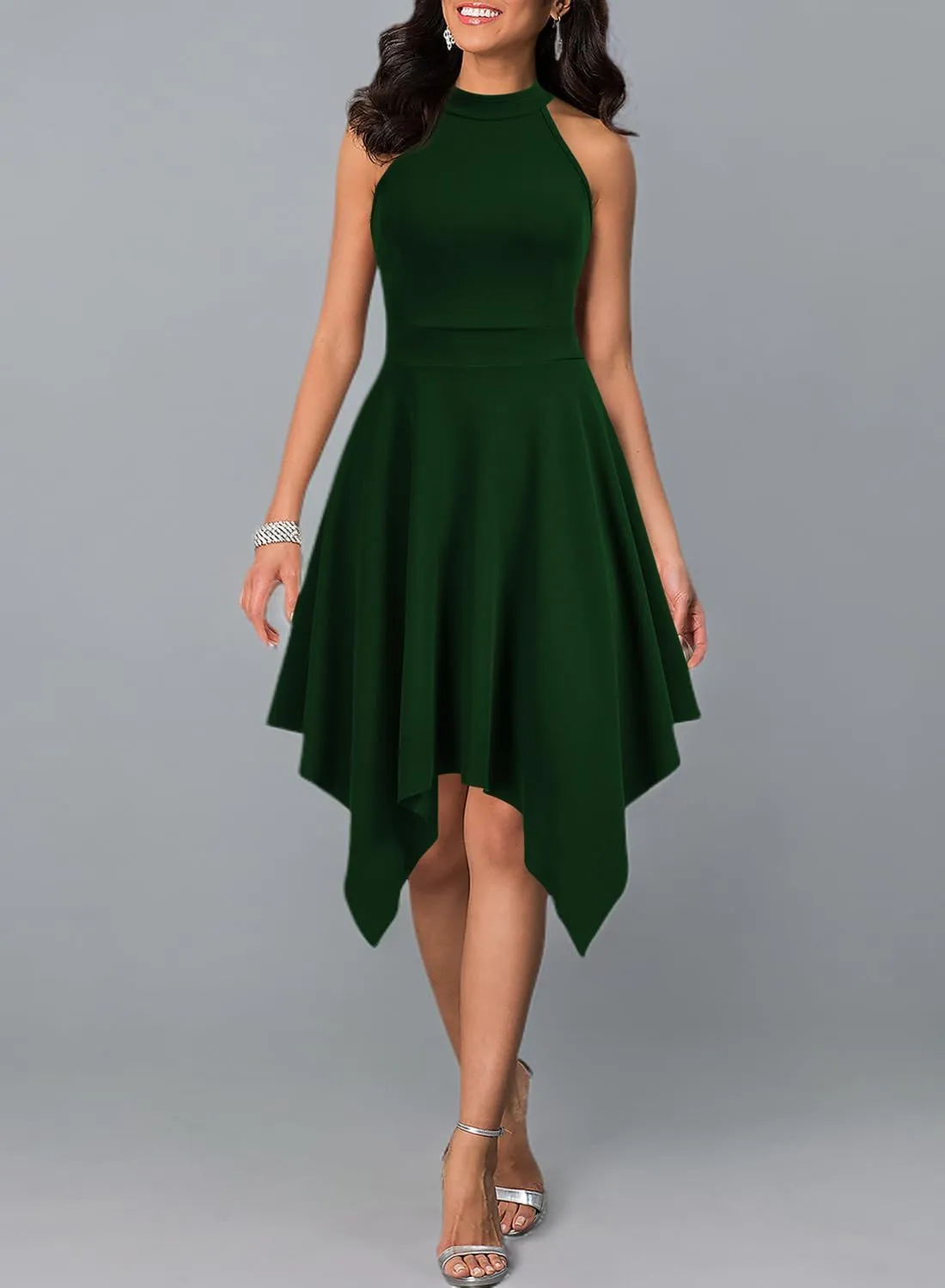 WOOSEA Women's Sleeveless Halter Neck Formal Dress Hem Asymmetrical A Line Party Cocktail Dress