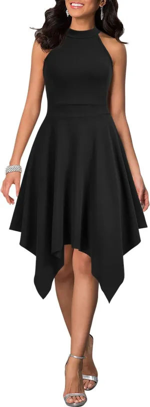 WOOSEA Women's Sleeveless Halter Neck Formal Dress Hem Asymmetrical A Line Party Cocktail Dress