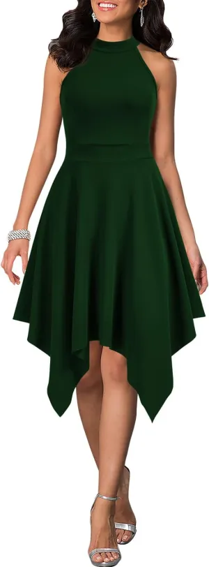 WOOSEA Women's Sleeveless Halter Neck Formal Dress Hem Asymmetrical A Line Party Cocktail Dress