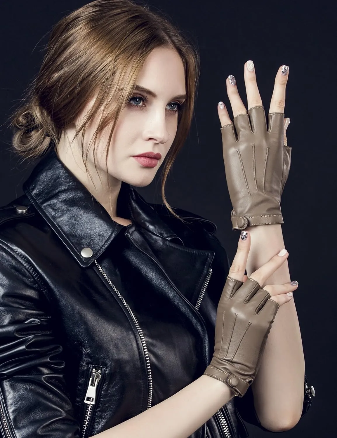 YISEVEN Women's Classic Sheepskin Leather Fingerless Gloves