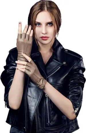 YISEVEN Women's Classic Sheepskin Leather Fingerless Gloves