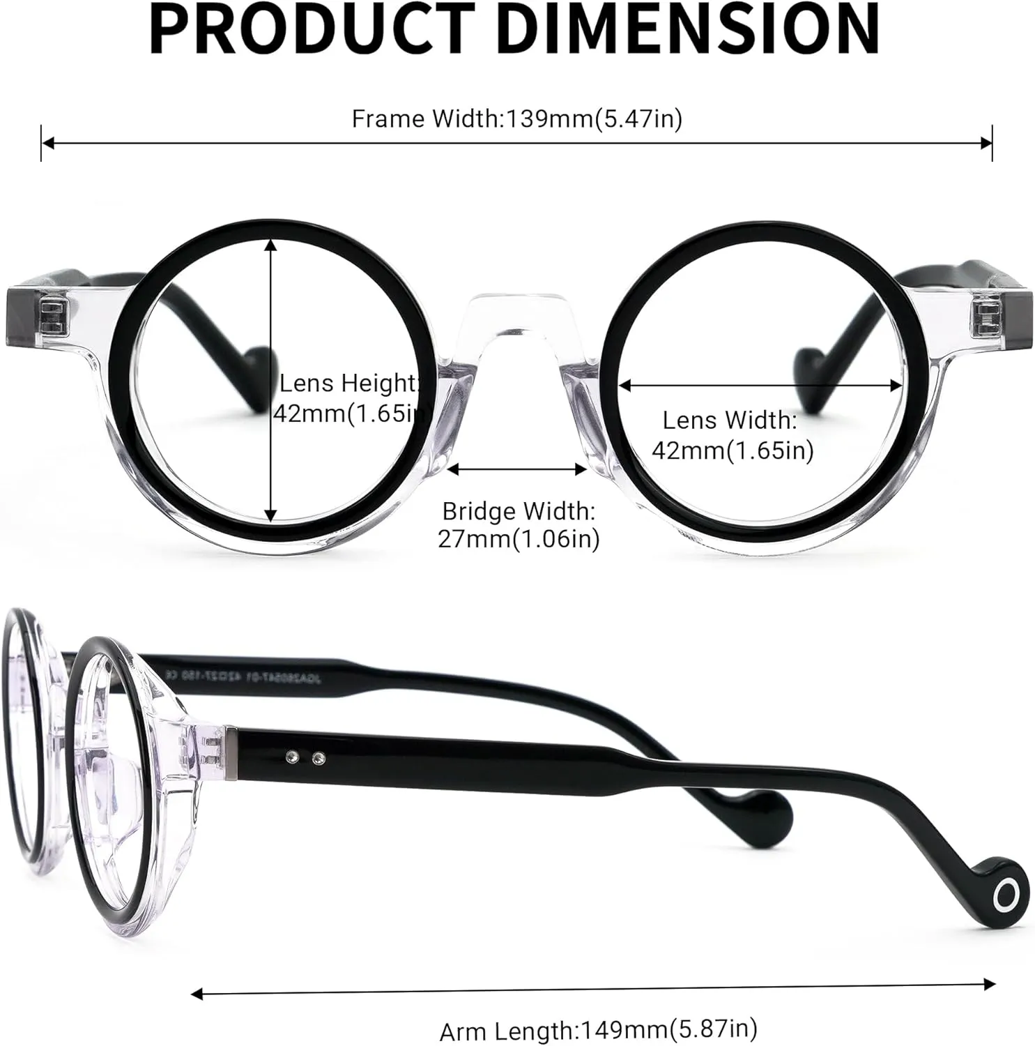 Zeelool Vintage Round Eyeglasses Frame With Non-prescription Clear Lens for Women Men Glanton ZJGA260547