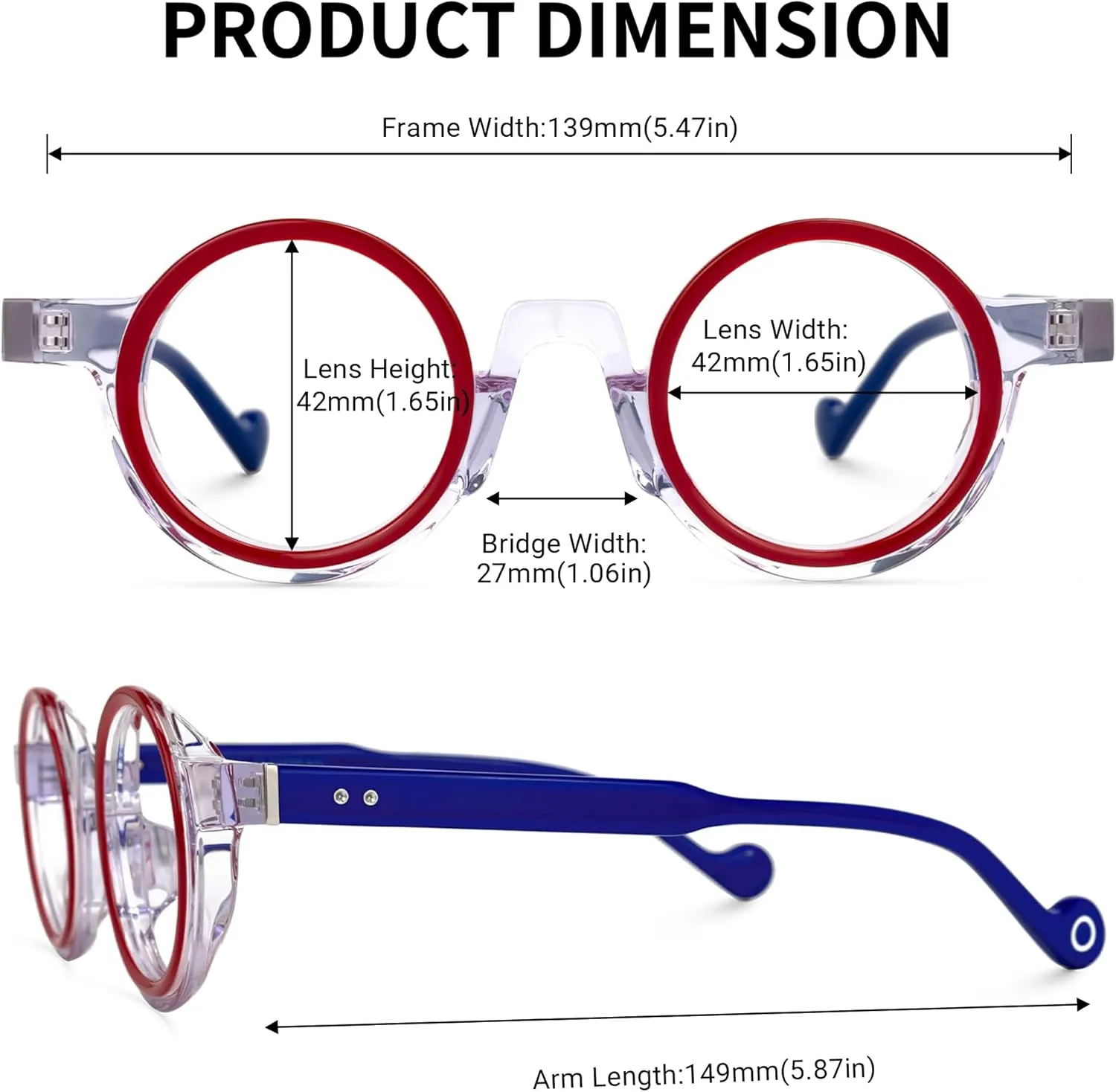 Zeelool Vintage Round Eyeglasses Frame With Non-prescription Clear Lens for Women Men Glanton ZJGA260547